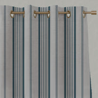 Blue Striped Linen Eyelet Curtains - Freja Blue Stone - Natural base fabric.