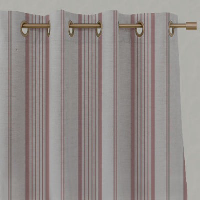 Pink Striped Linen Eyelet Curtains - Freja Dusty Pink - Natural base fabric.