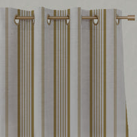 Yellow Striped Linen Eyelet Curtains - Freja Gold Rod - Natural base fabric.