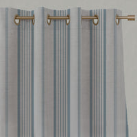 Blue Striped Linen Eyelet Curtains - Freja Sky - Natural base fabric.
