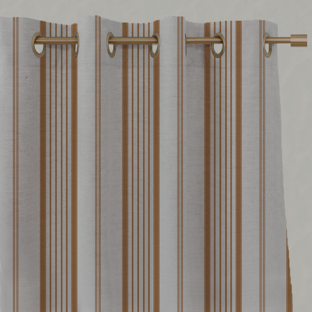 Orange Striped Linen Eyelet Curtains - Freja Tangerine - Natural base fabric.