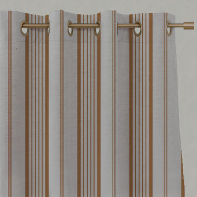 Orange Striped Linen Eyelet Curtains - Freja Tangerine - Natural base fabric.
