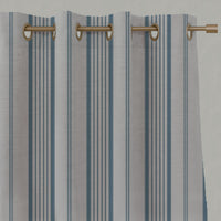 Blue Striped Linen Eyelet Curtains - Freja True Blue - Natural base fabric.