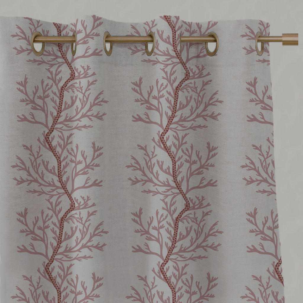 Pink Botanical Linen Eyelet Curtains - Galilea Dusty Pink-NAT - Natural base fabric.