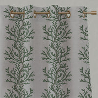 Green Botanical Linen Eyelet Curtains - Galilea Green-NAT - Natural base fabric.