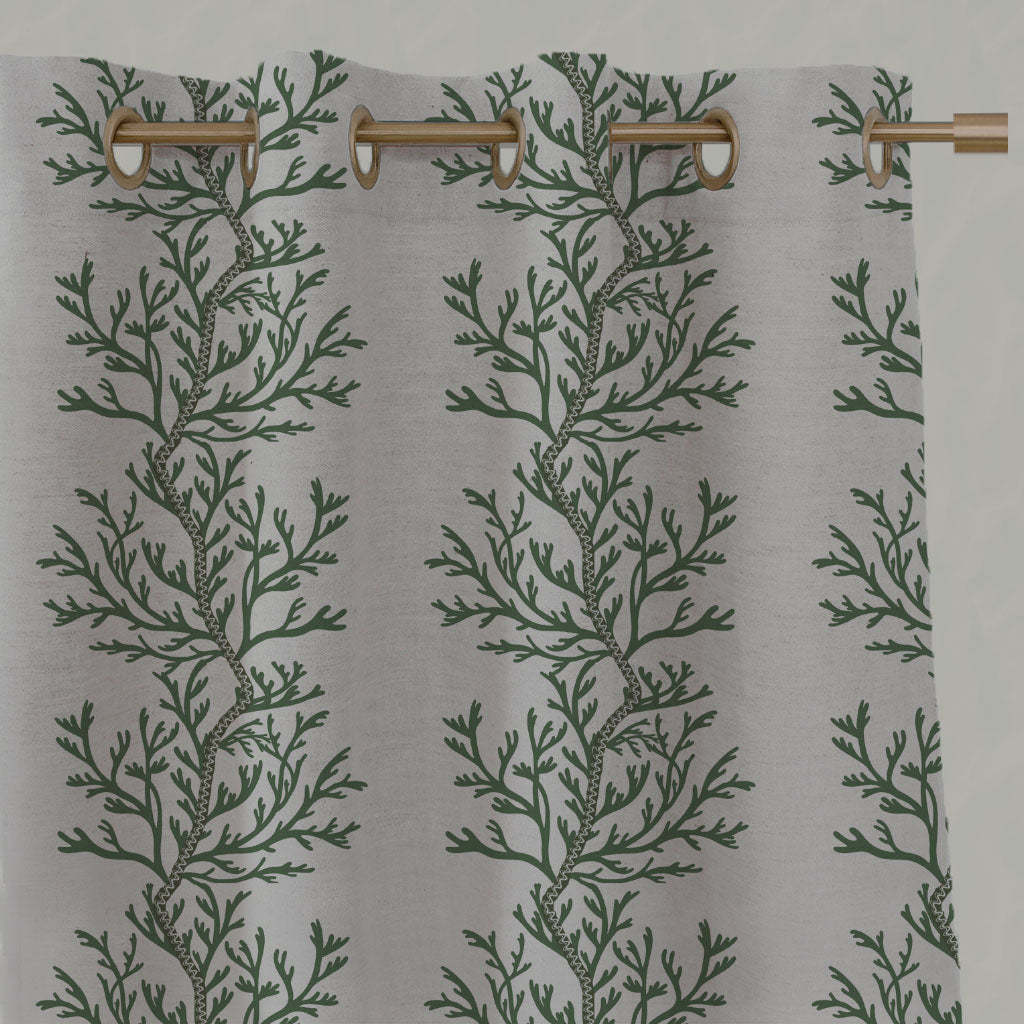 Green Botanical Linen Eyelet Curtains - Galilea Green-NAT - Natural base fabric.