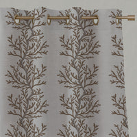 Brown Botanical Linen Eyelet Curtains - Galilea Sand-NAT - Natural base fabric.