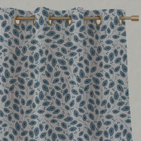Blue Botanical Linen Eyelet Curtains - Goldie True Blue - Natural base fabric.