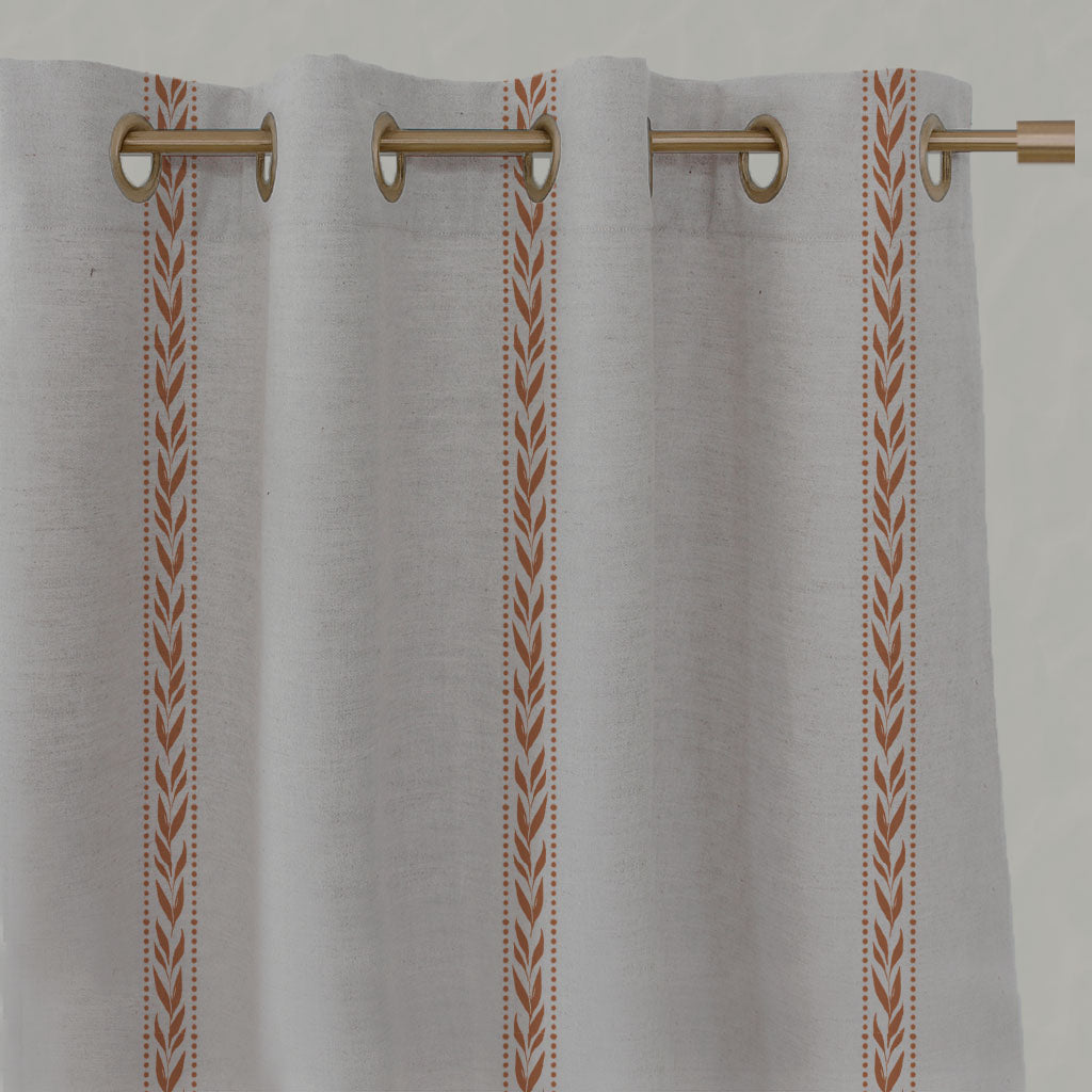 Orange Botanical Linen Eyelet Curtains - Helena-NAT Burnt Orange - Natural base fabric.