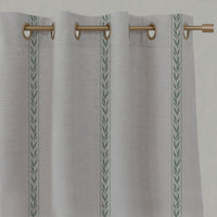 Green Botanical Linen Eyelet Curtains - Helena-NAT Jade Mist  - Natural base fabric.