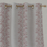 Pink Patterned Linen Eyelet Curtains - Hensley Dusty Pink - Natural base fabric.