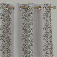 Green Patterned Linen Eyelet Curtains - Hensley Moss - Natural base fabric.