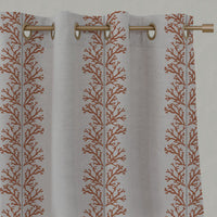 Orange Patterned Linen Eyelet Curtains - Hensley Pumpkin - Natural base fabric.