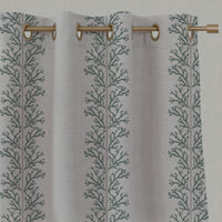 Green Patterned Linen Eyelet Curtains - Hensley Sage - Natural base fabric.
