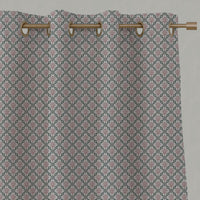 Pink Floral Linen Eyelet Curtains - Hilla Pink Pine - Natural base fabric.
