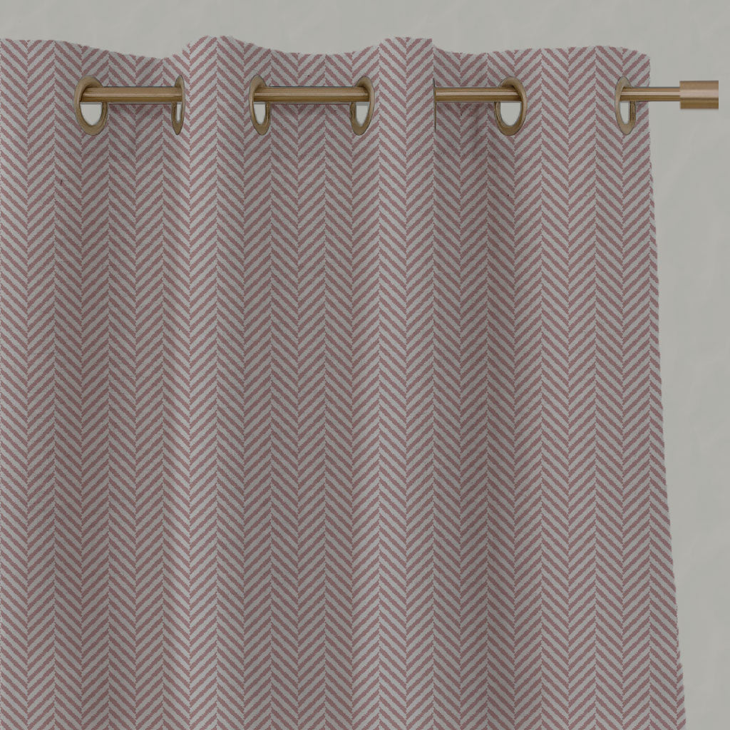 Pink Patterned Linen Eyelet Curtains - Hugo Dusty Pink - Natural base fabric.