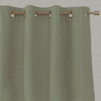 Green Patterned Linen Eyelet Curtains - Hugo Leaf - Natural base fabric.