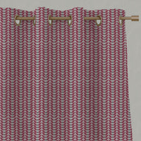 Red Patterned Linen Eyelet Curtains - Hulda Cherry - Natural base fabric.