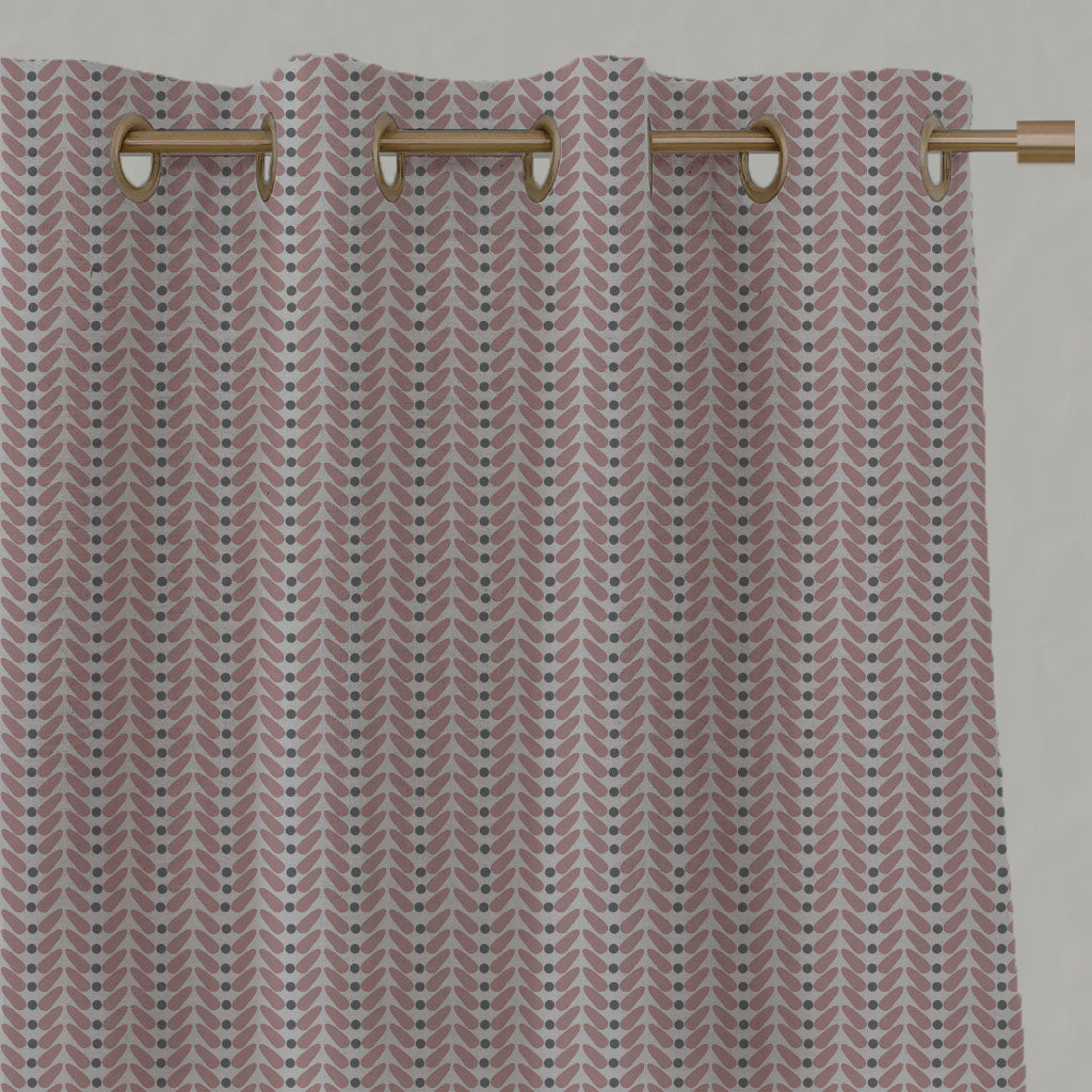 Pink Patterned Linen Eyelet Curtains - Hulda Dusty Pink - Natural base fabric.