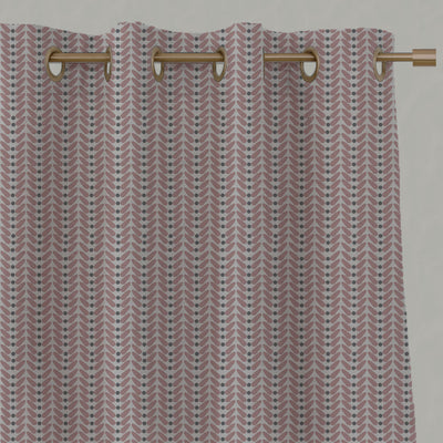 Pink Patterned Linen Eyelet Curtains - Hulda Dusty Pink - Natural base fabric.