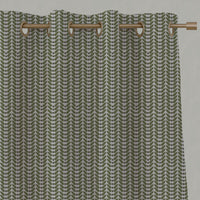 Green Patterned Linen Eyelet Curtains - Hulda Khaki - Natural base fabric.