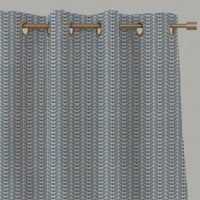 Blue Patterned Linen Eyelet Curtains - Hulda Sky - Natural base fabric.