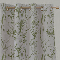 Green Floral Linen Eyelet Curtains - Iida Leaf - Natural base fabric.