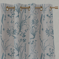 Blue Floral Linen Eyelet Curtains - Iida Marine - Natural base fabric.