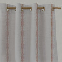 Orange Striped Linen Eyelet Curtains - Imogen Pumpkin-NAT - Natural base fabric.