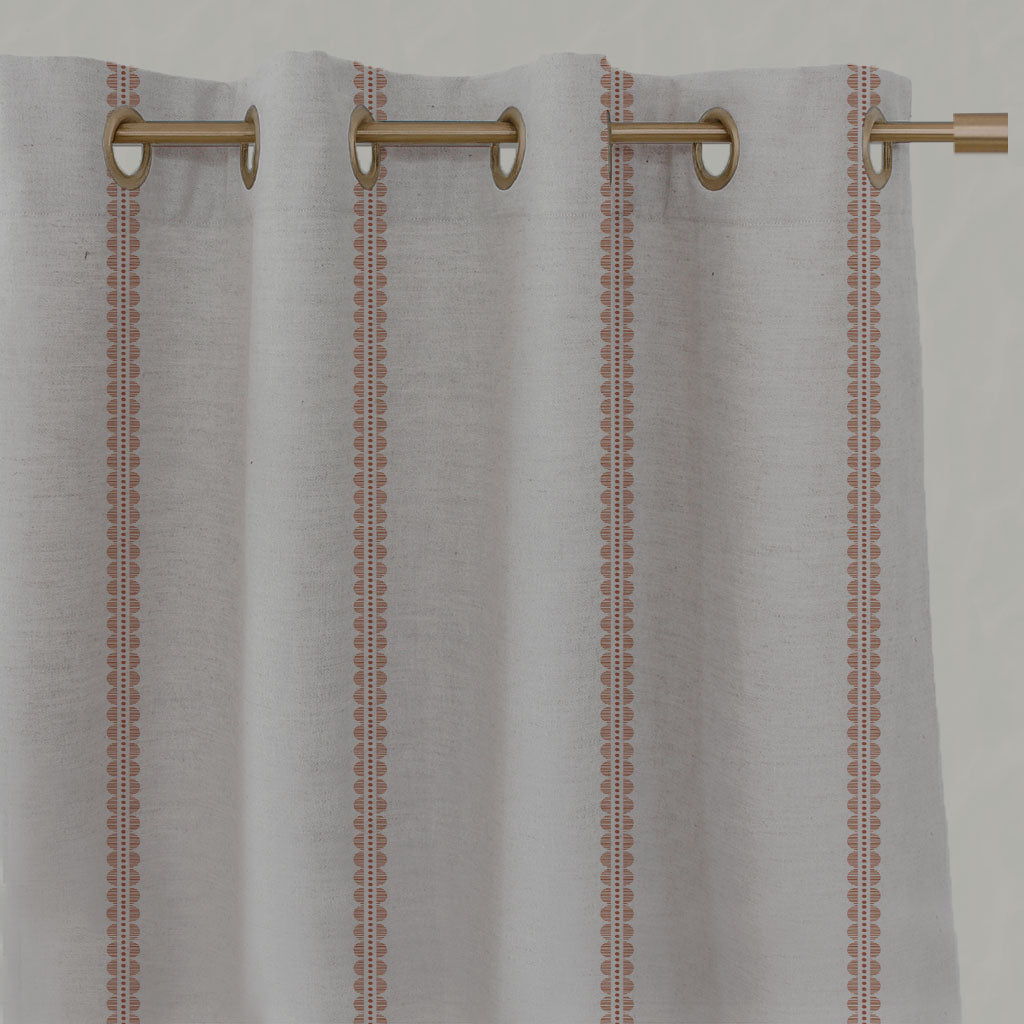 Orange Striped Linen Eyelet Curtains - Imogen Pumpkin-NAT - Natural base fabric.