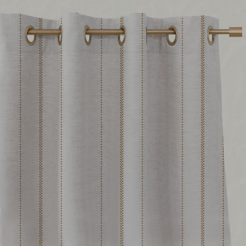 Orange / Yellow Striped Linen Eyelet Curtains - Inari Ochre - Natural base fabric.