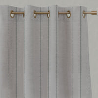 Green Striped Linen Eyelet Curtains - Inari Sage - Natural base fabric.