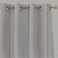 Blue Striped Linen Eyelet Curtains - Inari True Blue  - Natural base fabric.