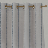 Blue Striped Linen Eyelet Curtains - Inga-NAT Denim - Natural base fabric.