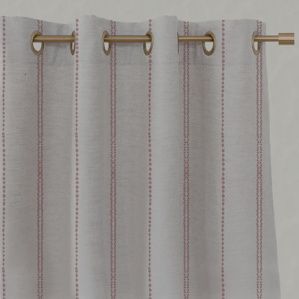 Pink Striped Linen Eyelet Curtains - Inga-NAT Dusty Pink - Natural base fabric.