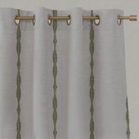 Green Patterned Linen Eyelet Curtains - Irina Khaki - Natural base fabric.