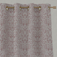 Pink Floral Linen Eyelet Curtains - Jasmi Dusty Pink - Natural base fabric.