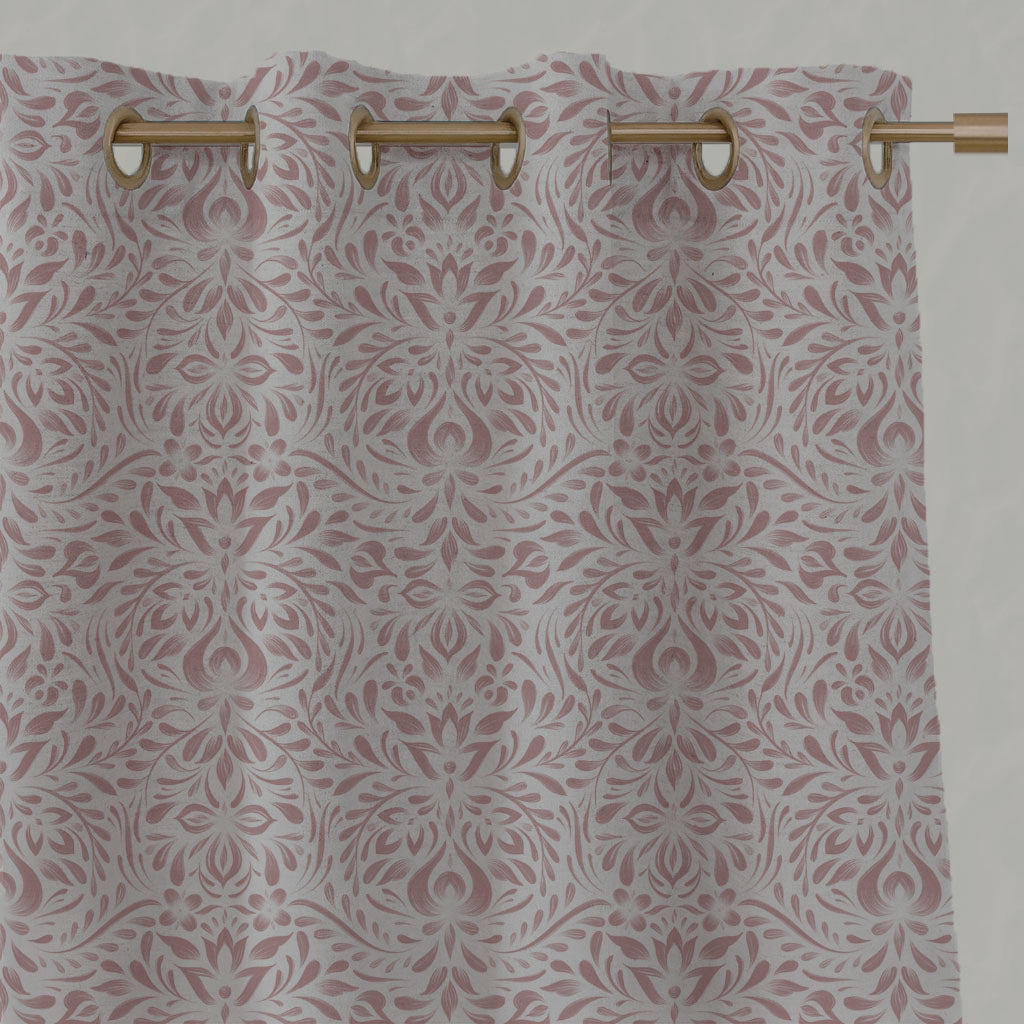 Pink Floral Linen Eyelet Curtains - Jasmi Dusty Pink - Natural base fabric.