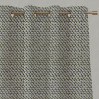 Green Patterned Linen Eyelet Curtains - Jenna Khaki - Natural base fabric.