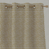 Yellow Patterned Linen Eyelet Curtains - Jenna Mustard - Natural base fabric.