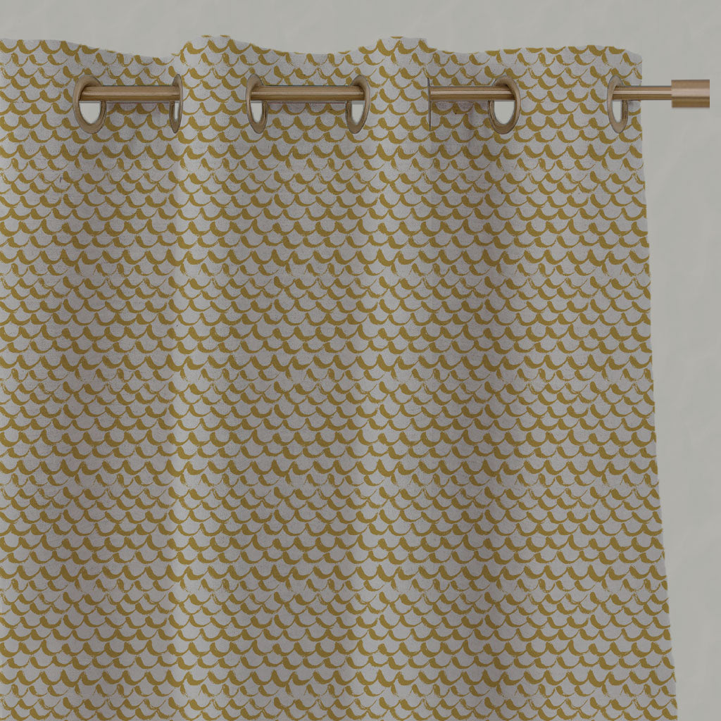 Yellow Patterned Linen Eyelet Curtains - Jenna Mustard - Natural base fabric.