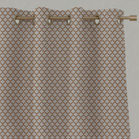 Orange Patterned Linen Eyelet Curtains - Jonna Tangerine - Natural base fabric.