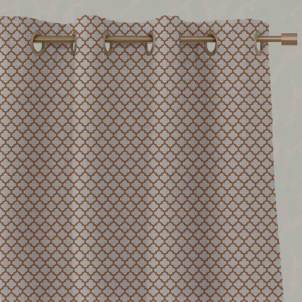 Orange Patterned Linen Eyelet Curtains - Jonna Tangerine - Natural base fabric.