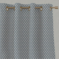 Blue Patterned Linen Eyelet Curtains - Jonna True Blue - Natural base fabric.