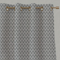 Grey Botanical Linen Eyelet Curtains - Kira-Nat Greige - Natural base fabric.