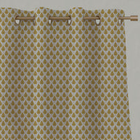 Yellow Botanical Linen Eyelet Curtains - Kira-Nat Mustard - Natural base fabric.