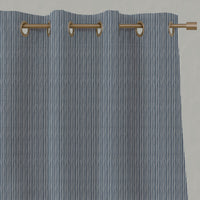 Blue Striped Linen Eyelet Curtains - Laila Denim - Natural base fabric.