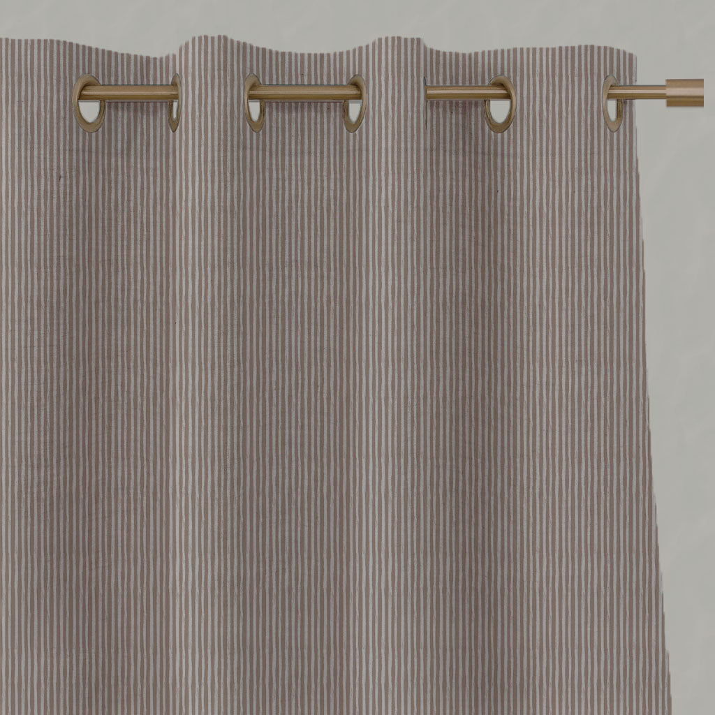Pink Striped Linen Eyelet Curtains - Laila New Blush  - Natural base fabric.