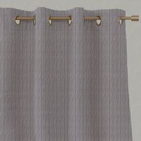 Purple Striped Linen Eyelet Curtains - Laila Powder Plum - Natural base fabric.