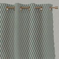 Green Patterned Linen Eyelet Curtains - Lana Jade Mist - Natural base fabric.